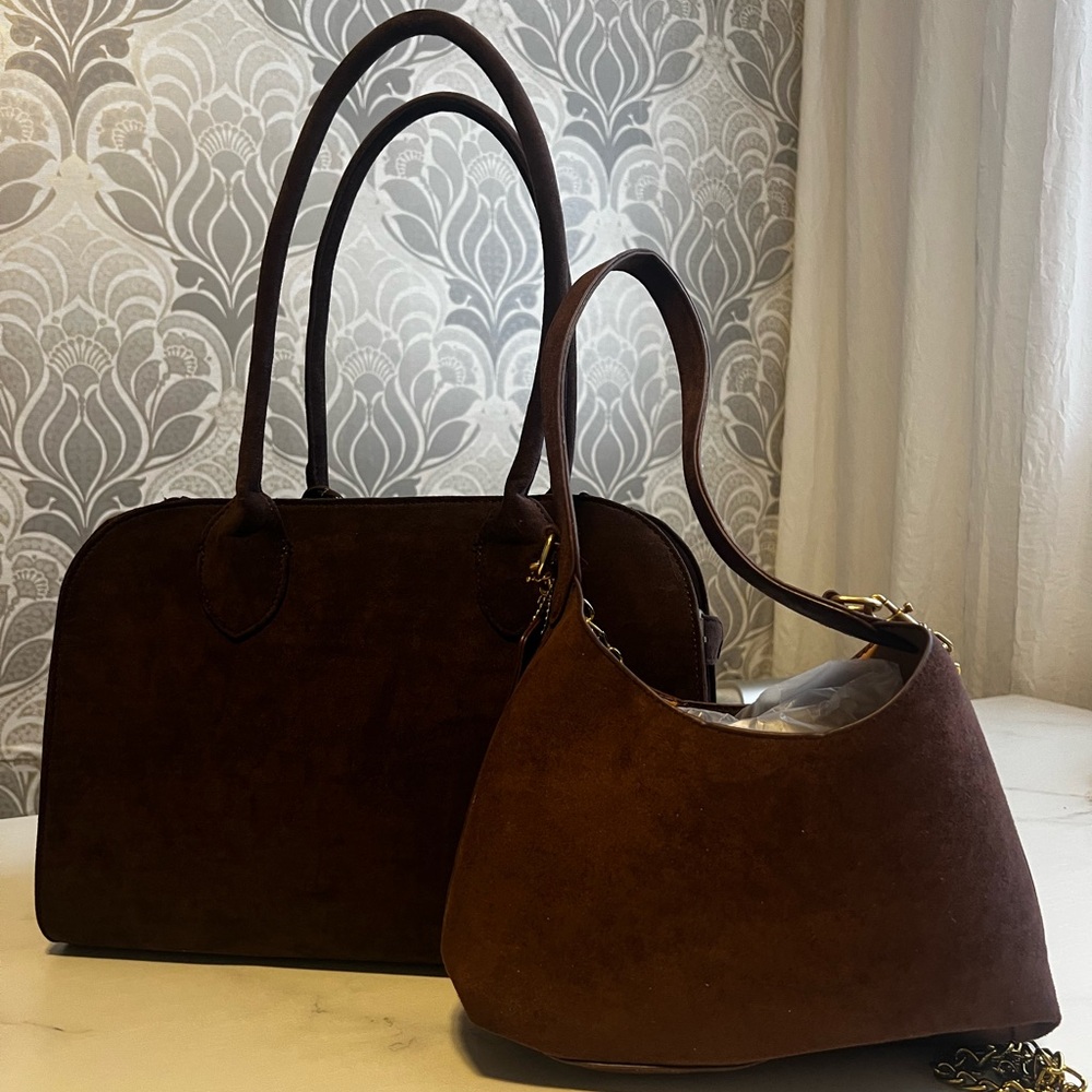 NWOT Matching Brown Suede Women’s Handbag Set - Two-Piece Shoulder & Tote
